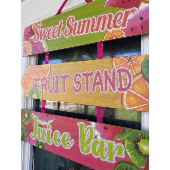 Sweet Summer Fruit Stand Juice Bar Watermelon Oranges Kiwis Hanging Sign Decor - Picture 4 of 5
